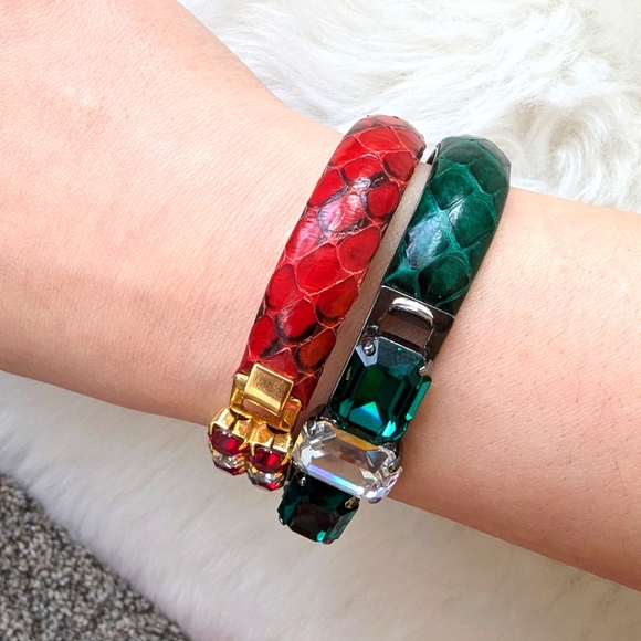 *Vintage๐Genuine Italian ๐ฎ๐น Leather and Rhinestone bracelets (from Florence) - Picture 3 of 6